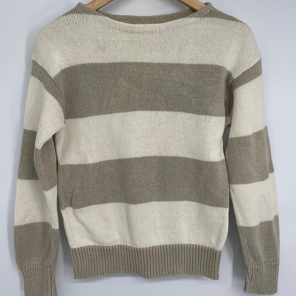 Vintage J.Crew Women’s Small Cotton Striped Tan & Cream Nautical Made In The USA